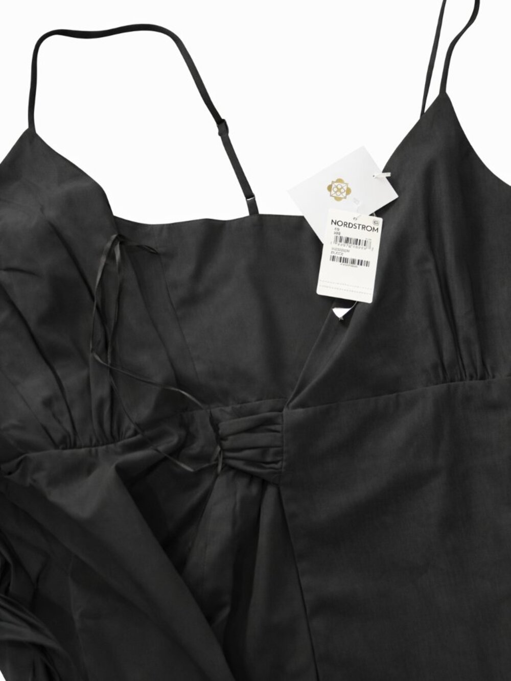 WAYF Black Wrap Midi Dress XS Spaghetti Strap Tie Waist Below Knee NWT - Picture 5 of 5